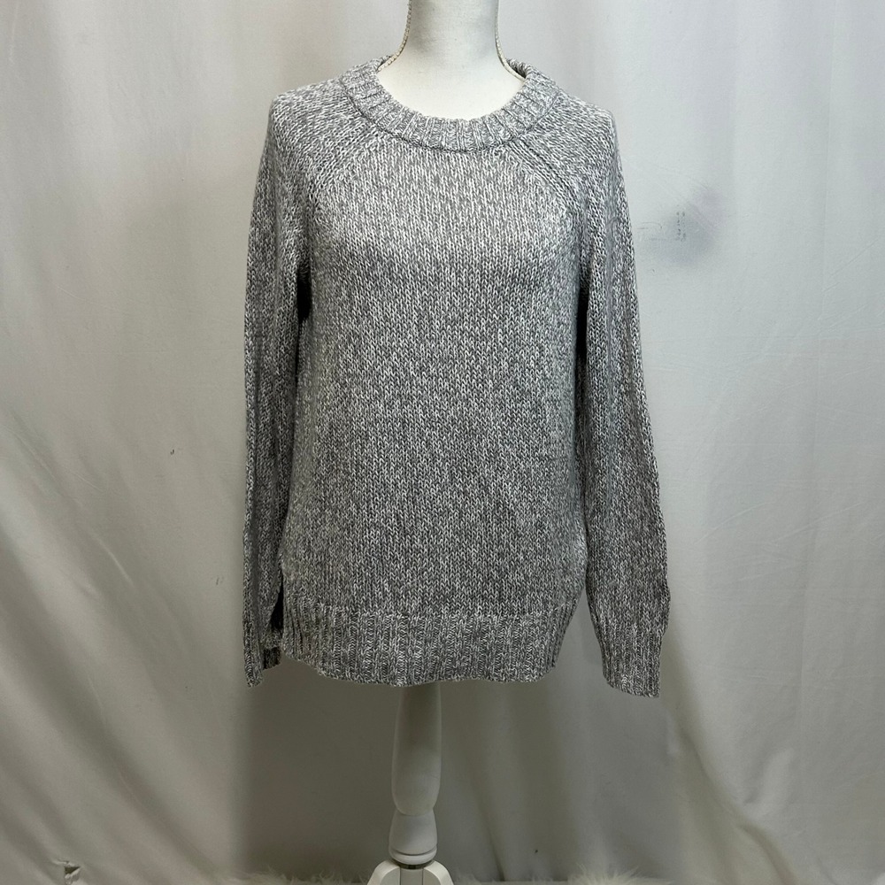 Aerie Gray & White Knit Sweater Crew Neck Long Sleeve Womens‎ Small